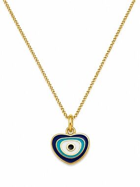 Gold-Tone Heart Pendant Necklace with Blue Evil Eye